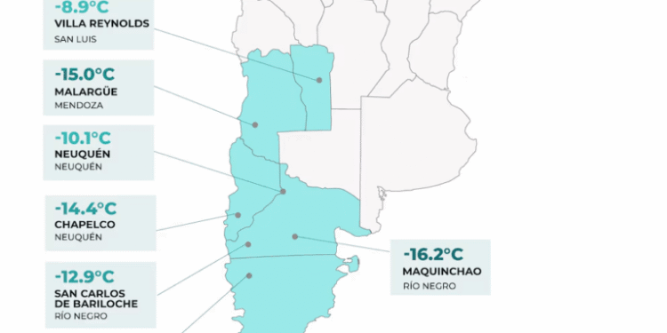 Las ciudades más frías de Argentina en la jornada del lunes 10 de agosto